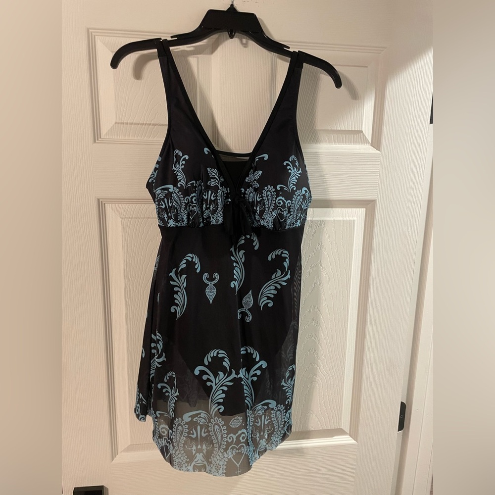 Black and Blue Sheer Dress Bathing Suit